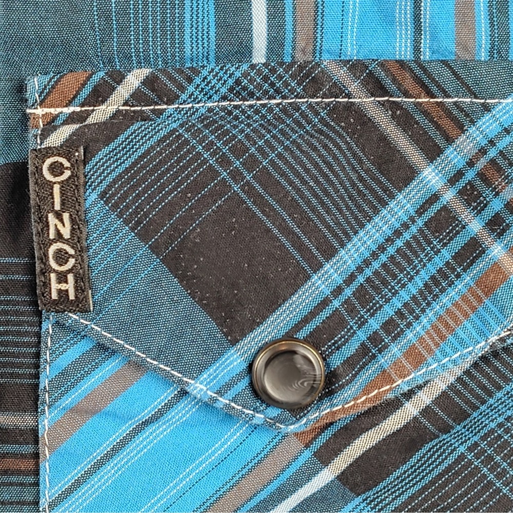 Cinch Modern Fit Western Shirt Men's XL Blue Plaid Snap Long Sleeve Cowboy - Picture 7 of 16